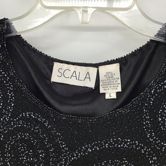 Scala Vintage Silk Beaded Sleeveless Shell Top Black Party Evening Size L - Picture 4 of 8